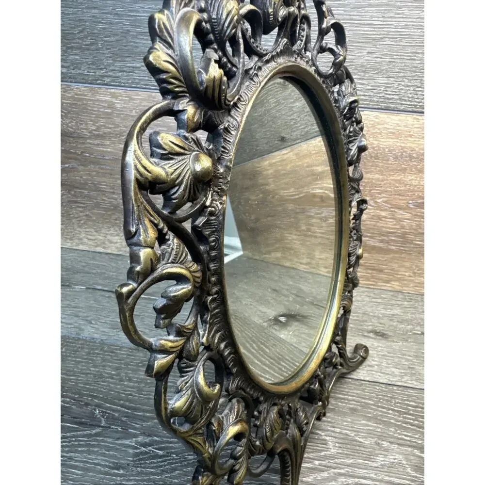Vintage Victorian Oval Solid Brass Vanity Mirror 15x11”